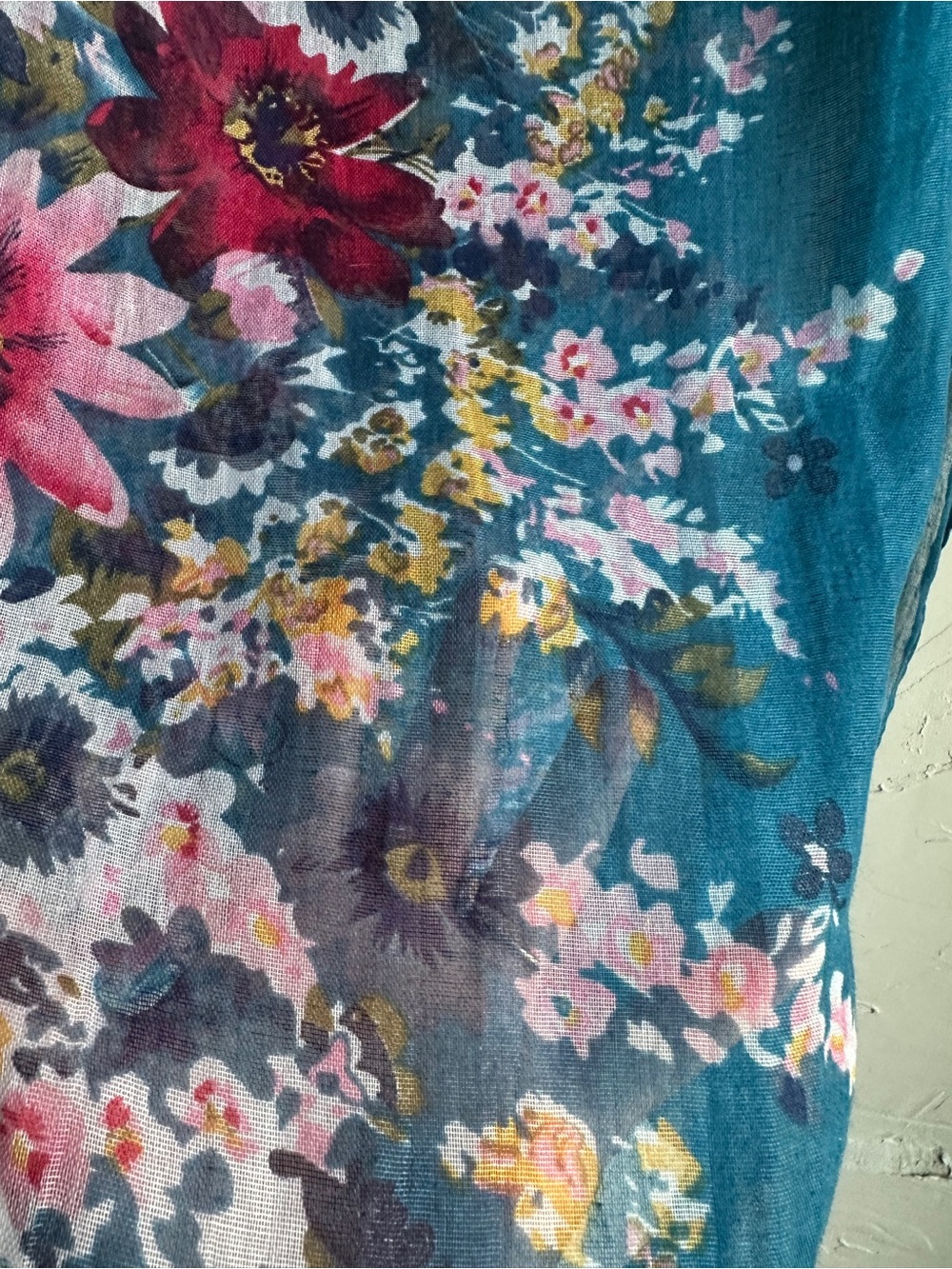 Floral Watercolor Viscose Scarf Blue Pink Sheer Boho Cottagecore Romantic 62x40 - Picture 7 of 10